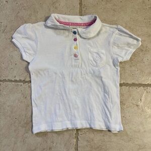 JoJo Maman Bebe White Polo Shirt with Floral Buttons Size 4-5 Years 100% Cotton